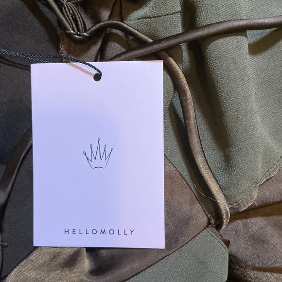 Hello Molly Satin Slip Midi Dress Brown Spaghetti Strap Slit Size 8 - Picture 5 of 7